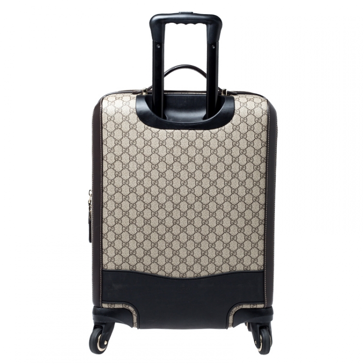 Pre Owned Gucci Beige/Brown Supreme Canvas Four Wheel Carry-On Suitcase