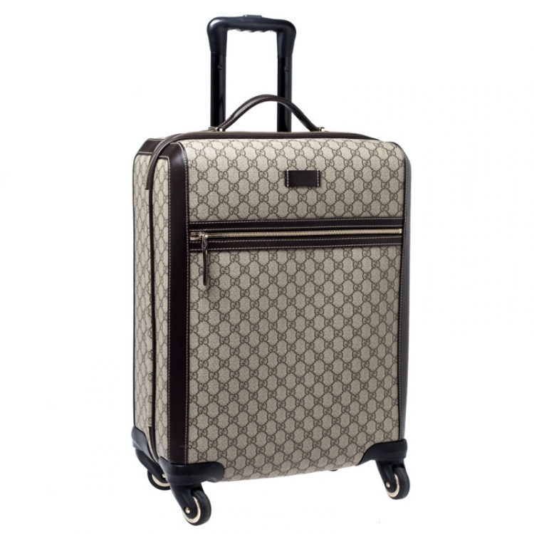 Pre Owned Gucci Beige/Brown Supreme Canvas Four Wheel Carry-On Suitcase