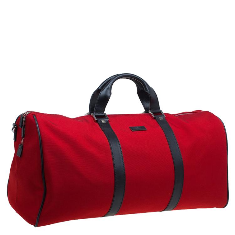 Pre Owned Gucci Red Nylon Travel Boston Bag