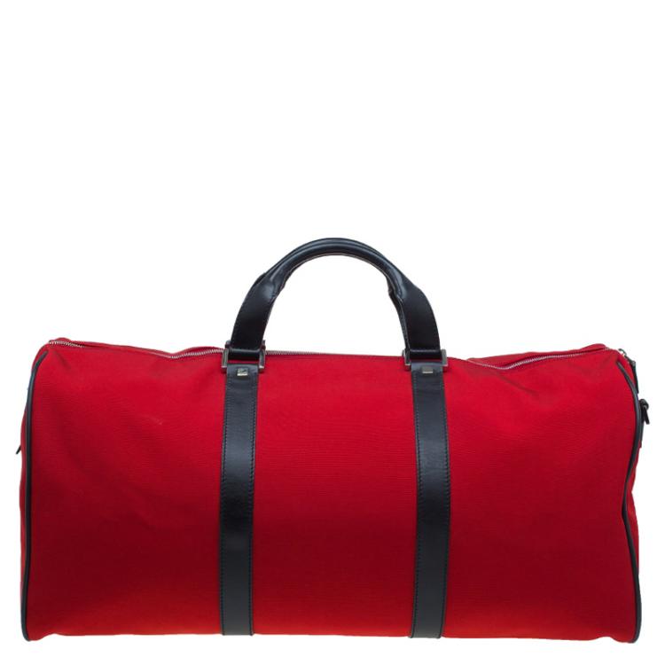 Pre Owned Gucci Red Nylon Travel Boston Bag