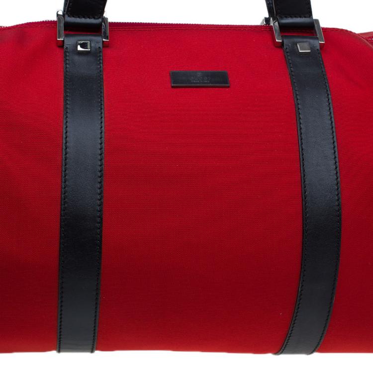 Pre Owned Gucci Red Nylon Travel Boston Bag