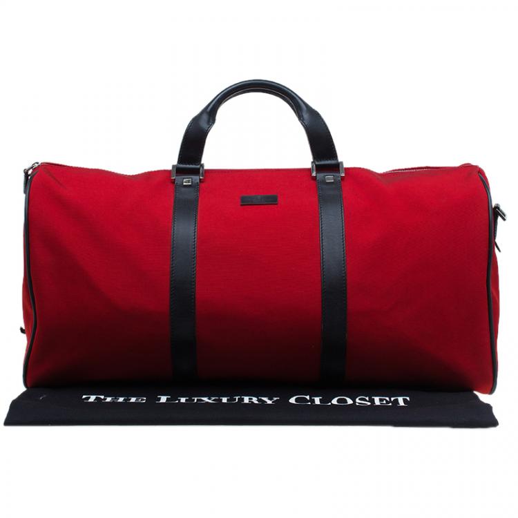 Pre Owned Gucci Red Nylon Travel Boston Bag