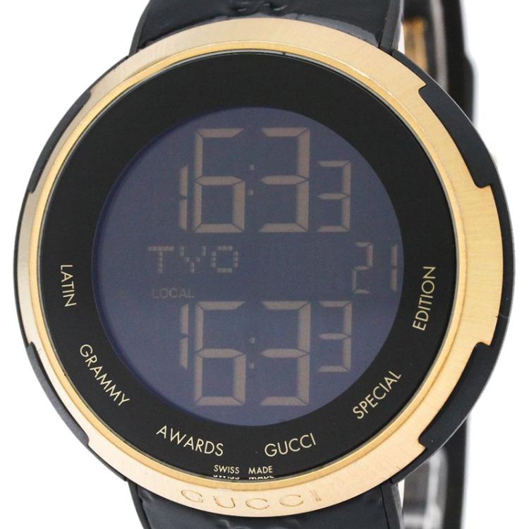 Pre Owned Gucci Black Gold-Plated Steel and Rubber I-Gucci Men's Wristwatch 49MM