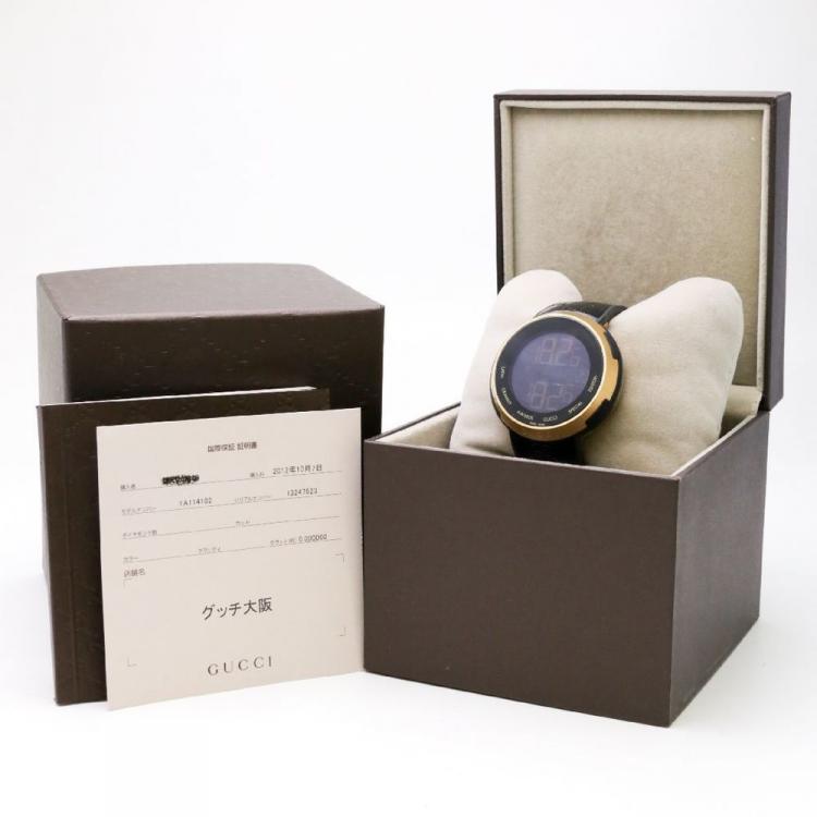 Pre Owned Gucci Black Gold-Plated Steel and Rubber I-Gucci Men's Wristwatch 49MM