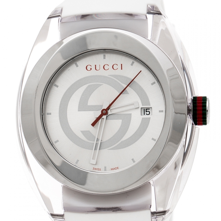 Pre Owned Gucci White Nylon and Stainless Steel Sync 137.1 Men's Wristwatch 46 mm