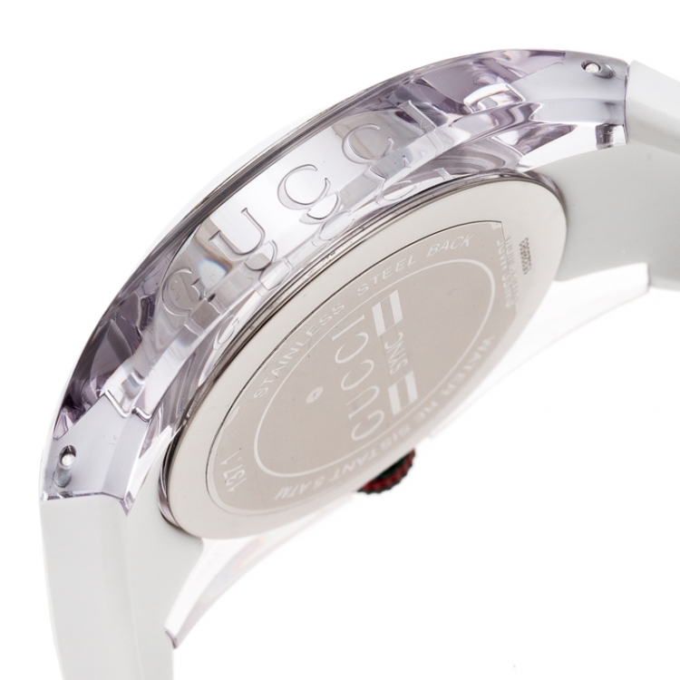 Pre Owned Gucci White Nylon and Stainless Steel Sync 137.1 Men's Wristwatch 46 mm