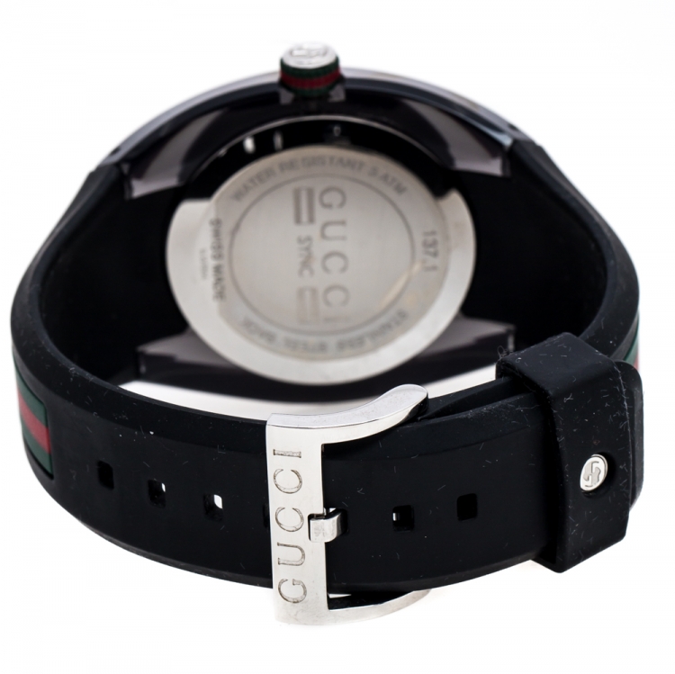 Pre Owned Gucci Black Transparent Nylon Stainless Steel Sync YA137101 Men's Wristwatch 46 mm