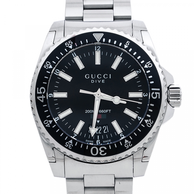 Gucci Black Stainless Steel Dive 136.3 