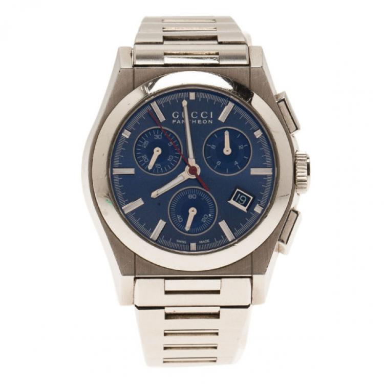 Pre Owned Gucci Blue Stainless Steel Pantheon Men's Wristwatch 35MM