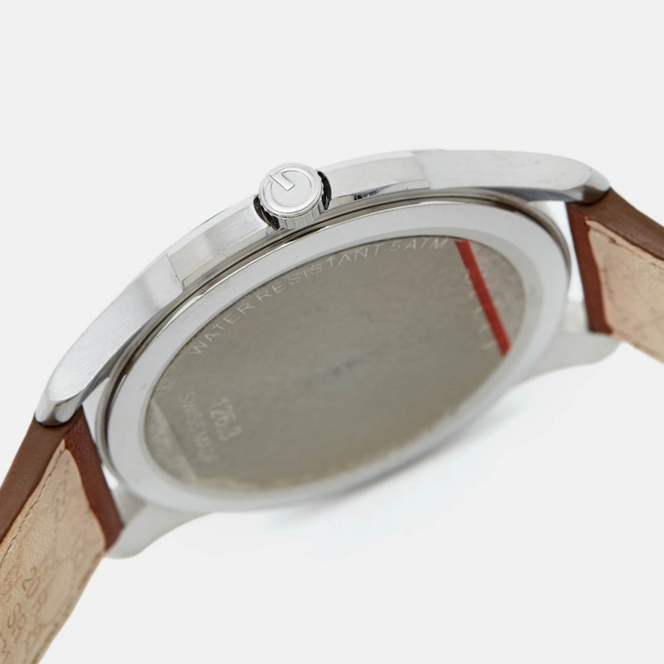Pre Owned Gucci Grey Stainless Steel Leather G-Timeless YA126303 Men's Wristwatch 40 mm