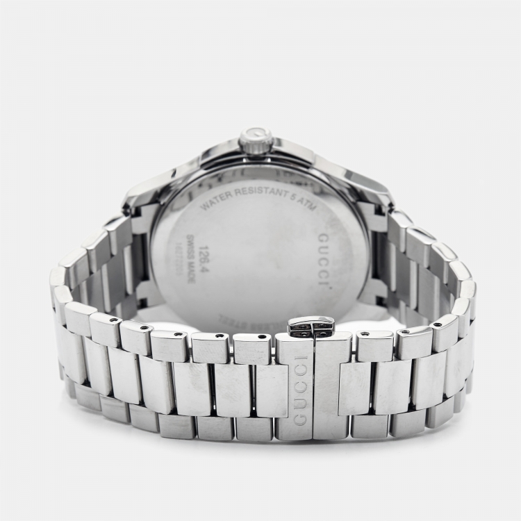 Pre Owned Gucci Taupe Stainless Steel G-Timeless YA126448 Men's Wristwatch 38 mm