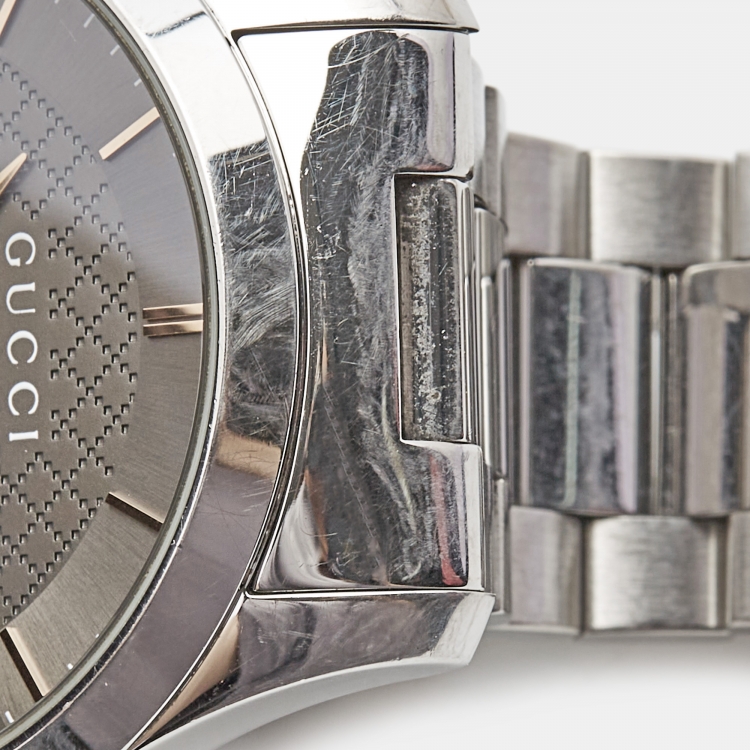 Pre Owned Gucci Taupe Stainless Steel G-Timeless YA126448 Men's Wristwatch 38 mm