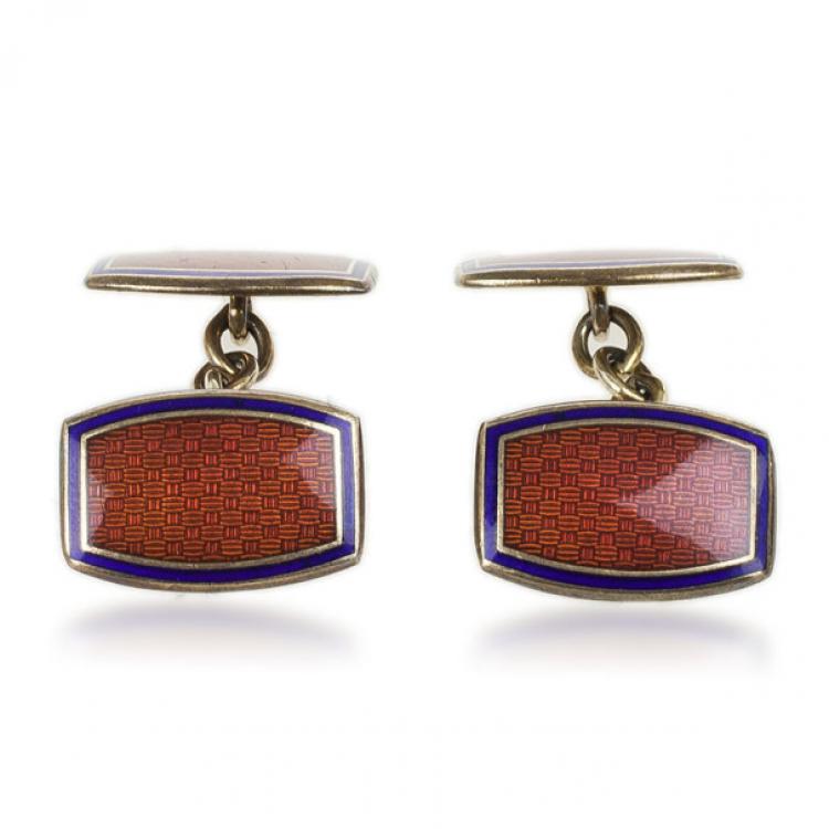 Pre Owned Harrods Murray Ward Silver Hand Enameled Cufflinks