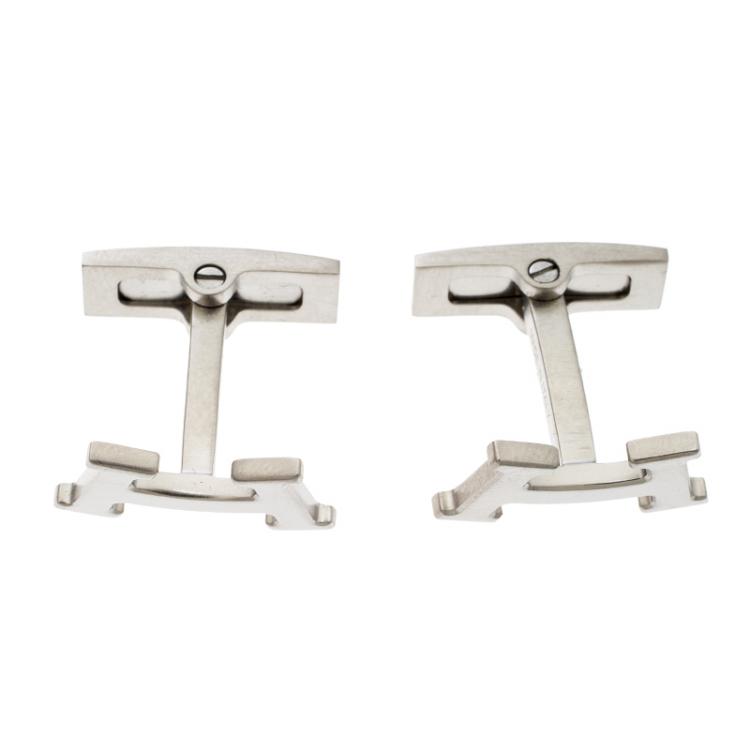 Pre Owned Hermes Smiley H Brushed Palladium Plated Cufflinks
