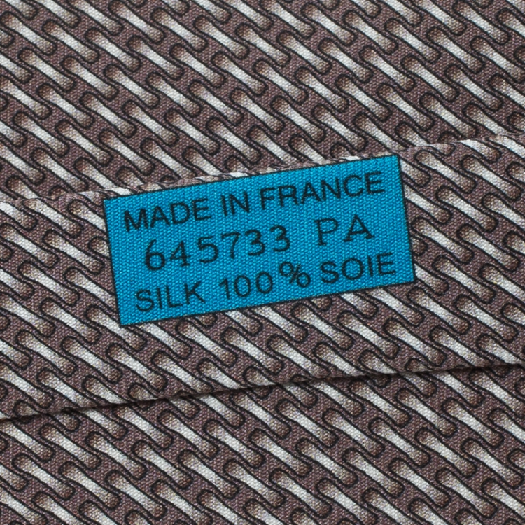 Pre Owned Hermes Taupe and Beige Printed Heavy Silk Twill Freeze Tie 