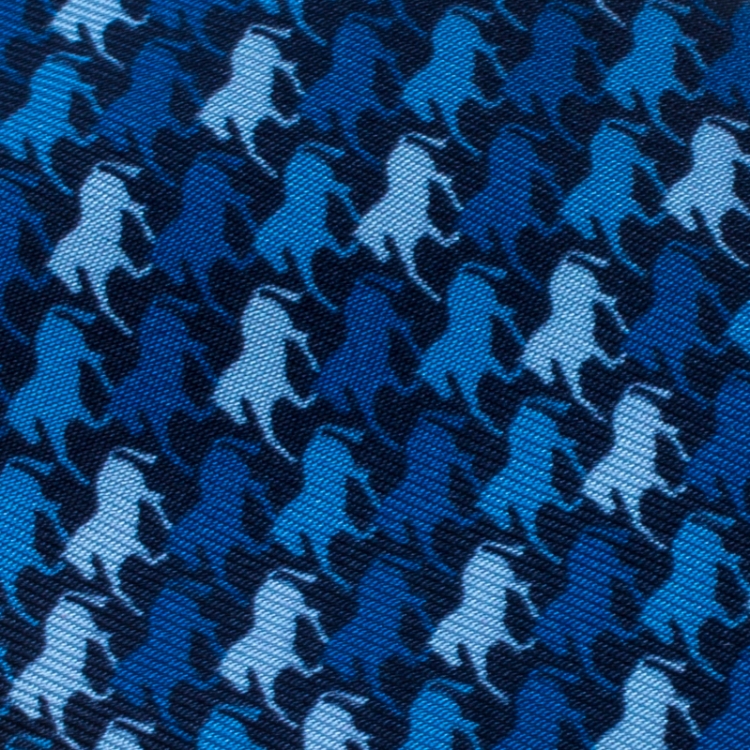 Pre Owned Hermes Parade Navy Blue Horse Printed Silk Twill Tie