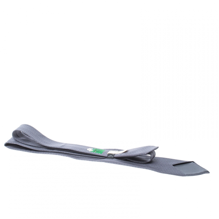 مملوكة مسبقًا Hermes Grey Printed Silk Heavy Twill Poker Tie 