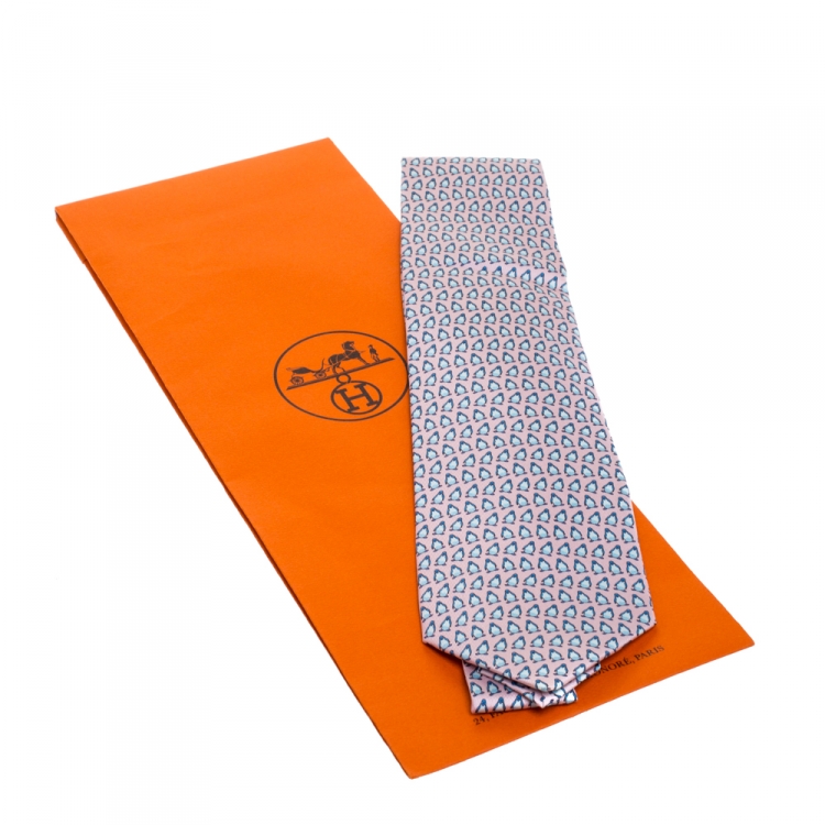 Pre Owned Hermes Pale Pink Penguin Print Traditional Silk Tie