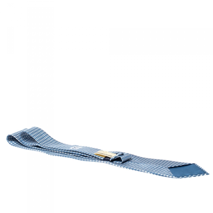 Pre Owned Hermès Blue and White H Print Silk Twill Tie