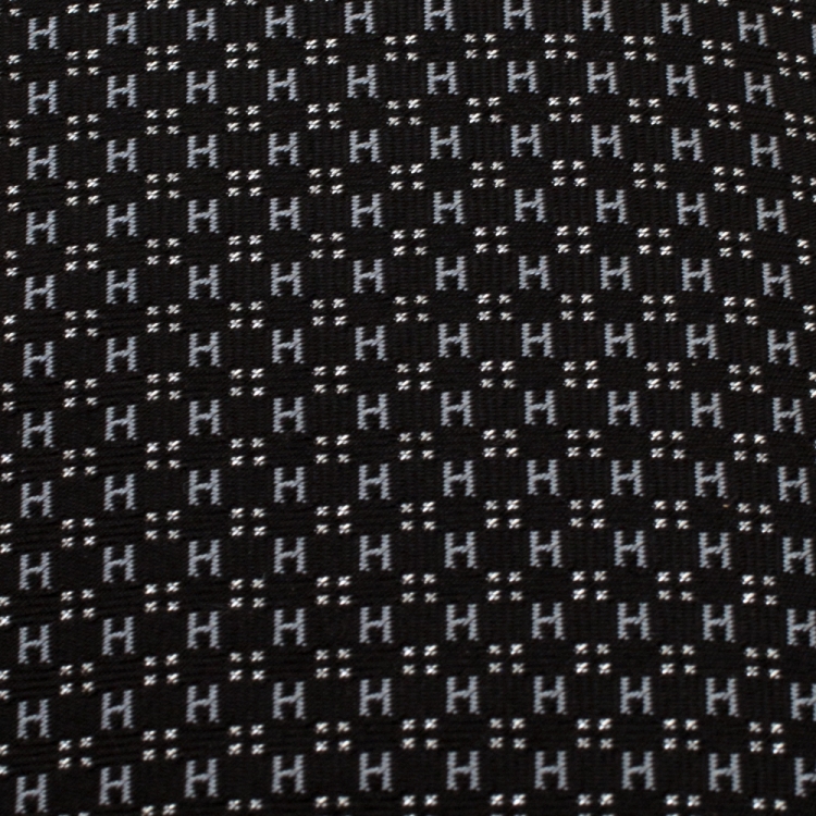 Pre Owned Hermes Black Faconnee H Jacquard Classic Silk Tie