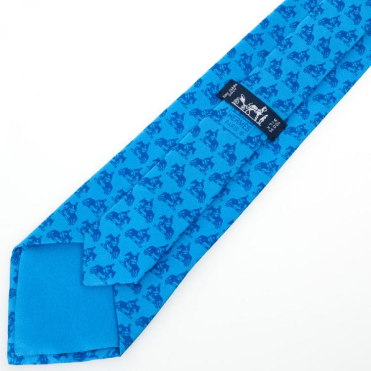 Pre Owned Hermes Signature Horse Logo Print Tie