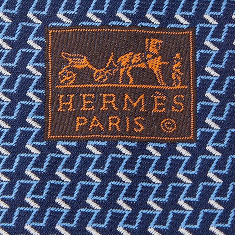 Pre Owned Hermes Navy Blue Envole Silk Jacquard Tie