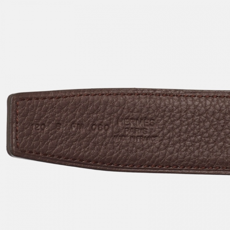 Pre Owned Hermes Noir/Chocolat Box and Togo Leather H Brushed Buckle Reversible Belt 120 CM