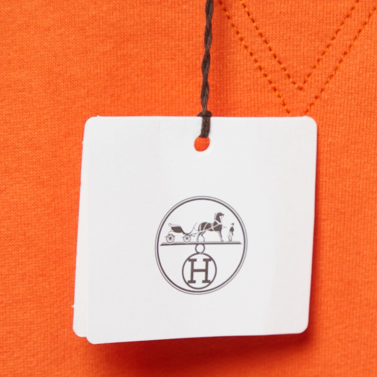 Pre Owned Hermes Orange Cotton Knit Crew Neck Jogging T-Shirt M