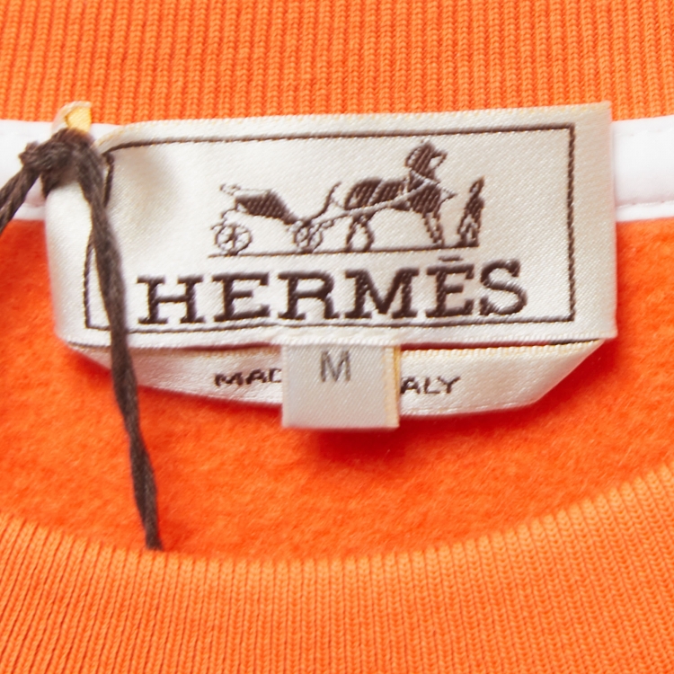 Pre Owned Hermes Orange Cotton Knit Crew Neck Jogging T-Shirt M