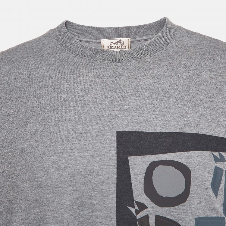 Pre Owned Hermès Grey Velky Lov Embossed Cotton T-Shirt XL