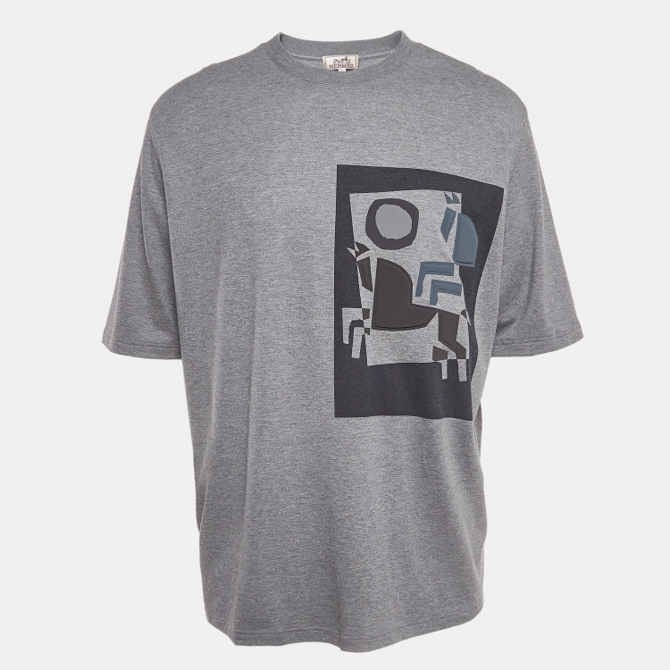 Pre Owned Hermès Grey Velky Lov Embossed Cotton T-Shirt XL