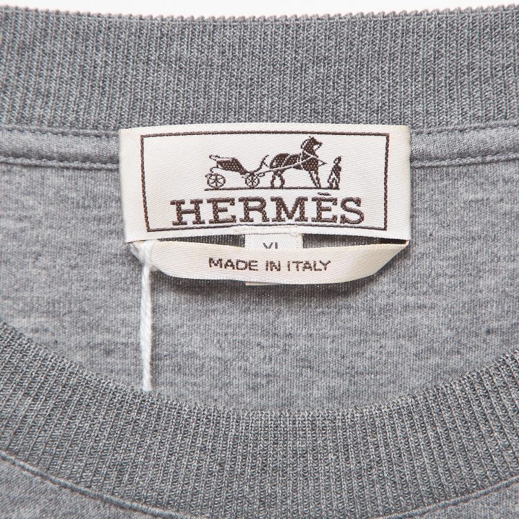Pre Owned Hermès Grey Velky Lov Embossed Cotton T-Shirt XL