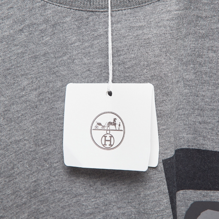 Pre Owned Hermès Grey Velky Lov Embossed Cotton T-Shirt XL