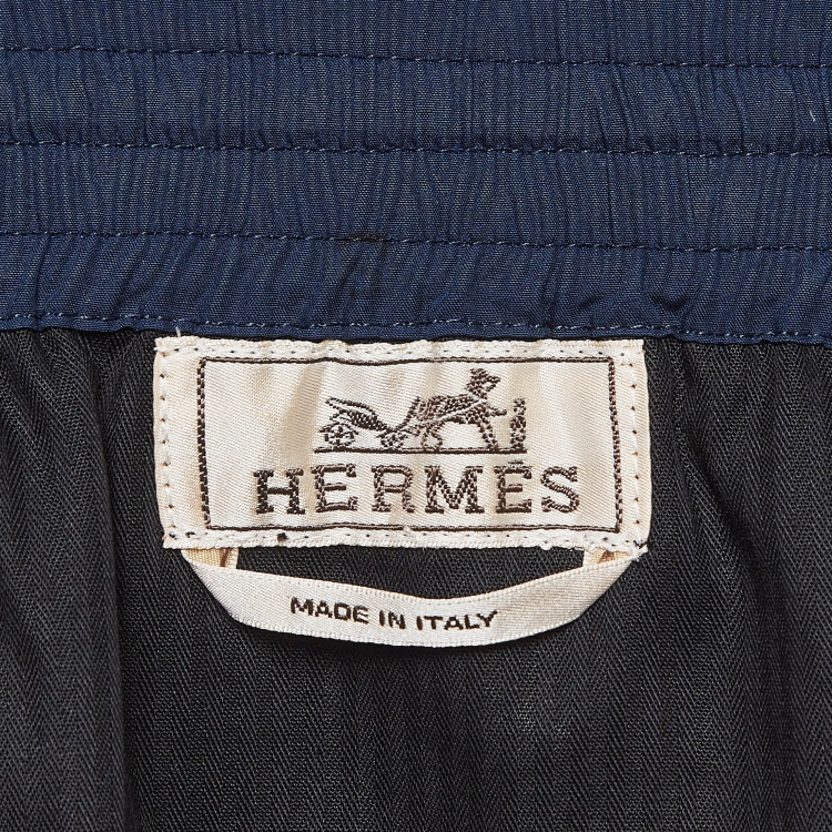 Pre Owned Hermes Navy Blue Poplin Bermuda Shorts M