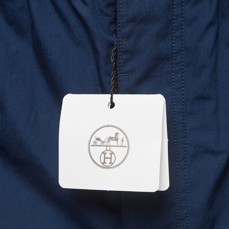 Pre Owned Hermes Navy Blue Poplin Bermuda Shorts M