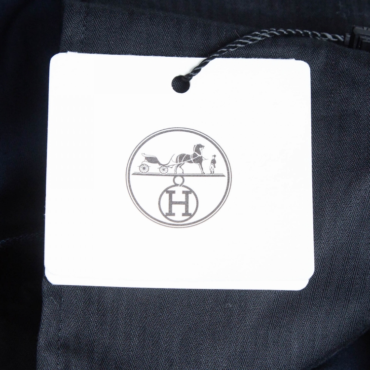 Pre Owned Hermes Navy Blue Cotton Stretch Slim Serge de Trousers XL