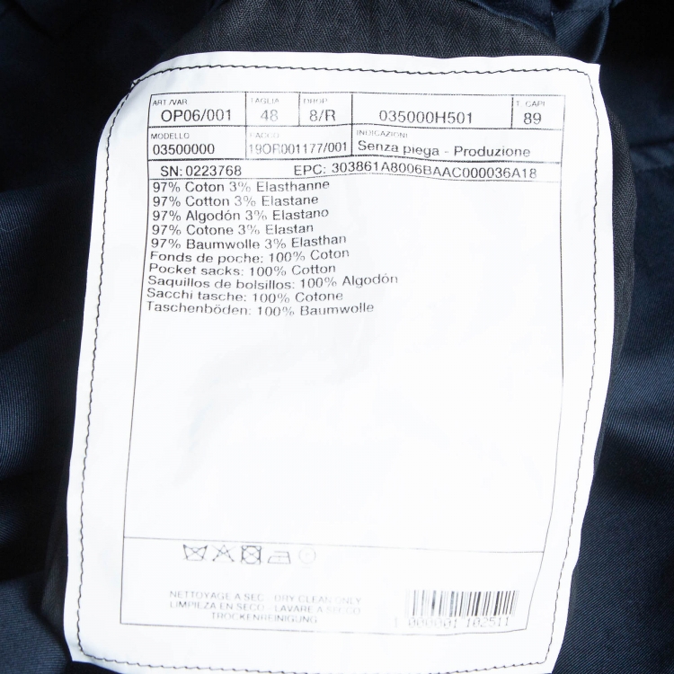 Pre Owned Hermes Navy Blue Cotton Stretch Slim Serge de Trousers XL