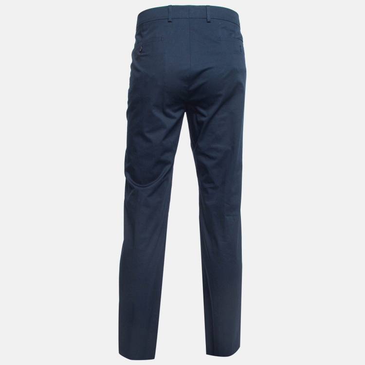 Pre Owned Hermes Navy Blue Cotton Stretch Slim Serge de Trousers XL