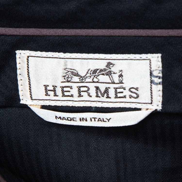 Pre Owned Hermes Navy Blue Cotton Stretch Slim Serge de Trousers XL