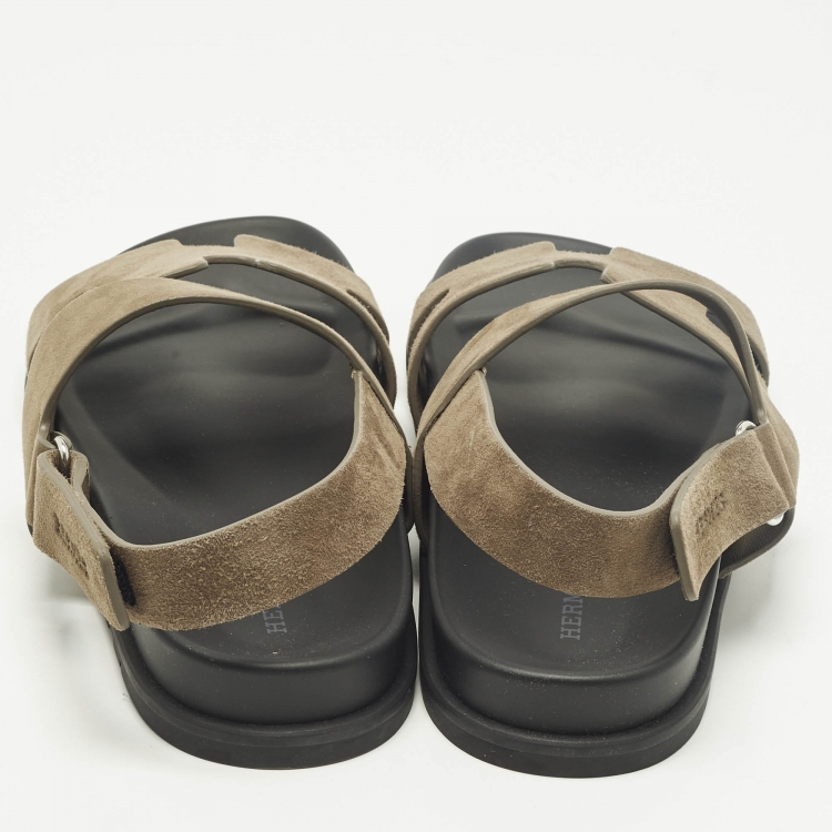 Pre Owned Hermes Genius Size 43 Brown Suede Flat Sandals