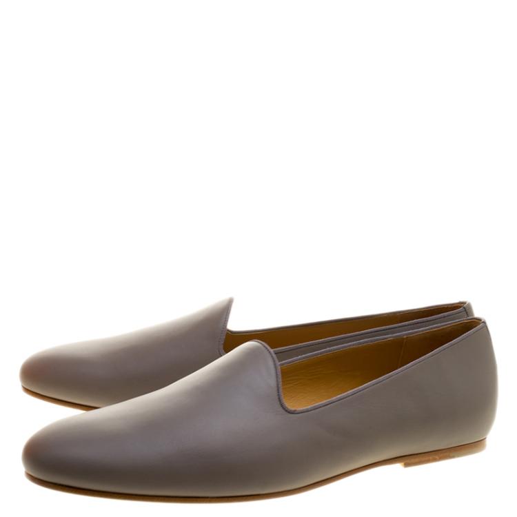 Pre Owned Hermes Grey Leather Gaspard Loafers Size 46