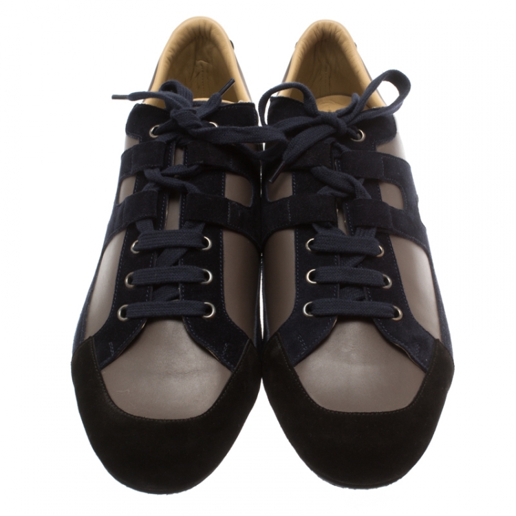 Pre Owned Hermes Tricolor Leather And Suede Tie Break Sneakers Size 45