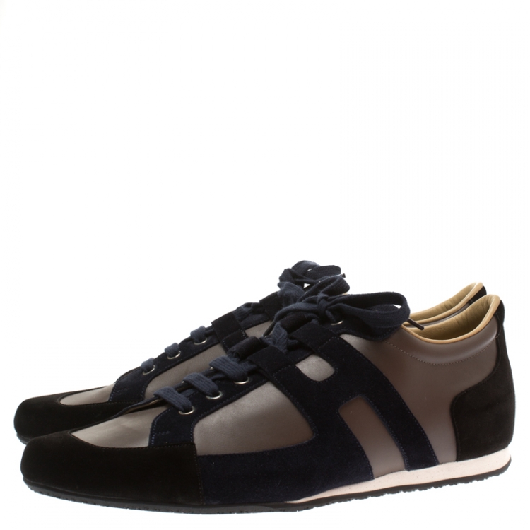 Pre Owned Hermes Tricolor Leather And Suede Tie Break Sneakers Size 45