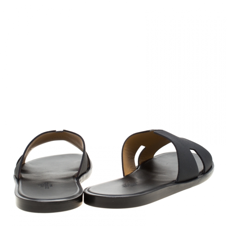 Pre Owned Hermes Black Leather Izmir Sandals Size 42.5