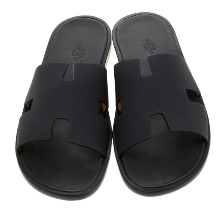 Pre Owned Hermes Black Leather Izmir Sandals Size 42.5