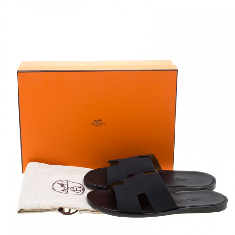 Pre Owned Hermes Black Leather Izmir Sandals Size 42.5