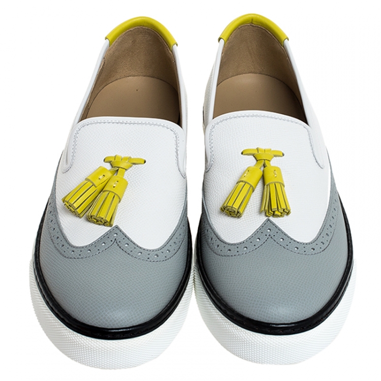 Pre Owned Hermes Two Tone Brogue Leather Must Tassel Loafers Size 39