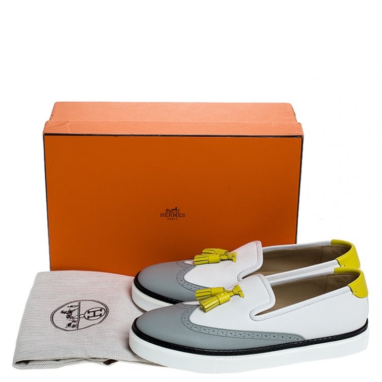 Pre Owned Hermes Two Tone Brogue Leather Must Tassel Loafers Size 39