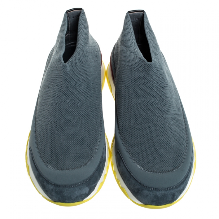 Pre Owned Hermes Grey Knit Stretch Slip On Sneakers Size 42.5