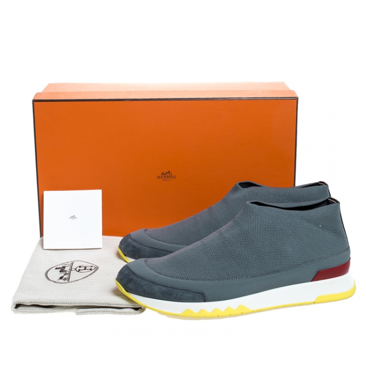 Pre Owned Hermes Grey Knit Stretch Slip On Sneakers Size 42.5